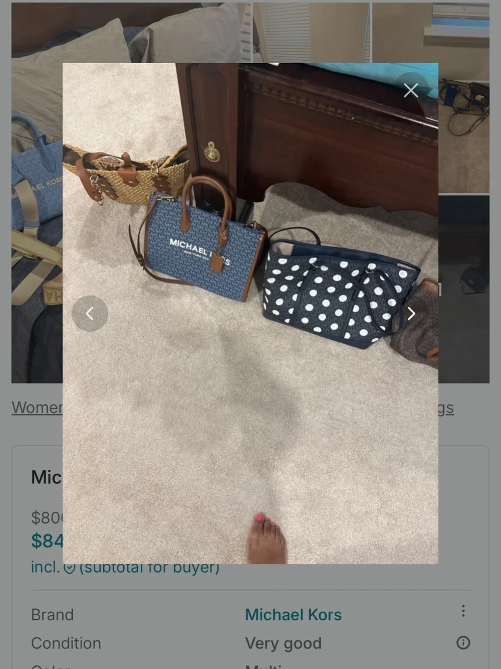 Michael Kors Navy Logo Satchel with Brown Trim all bags included